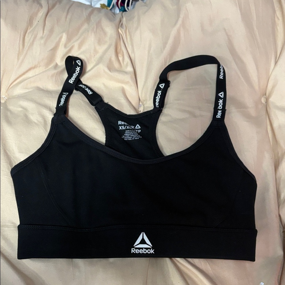 Reebok Black Racerback Sports Bra with Logo Straps